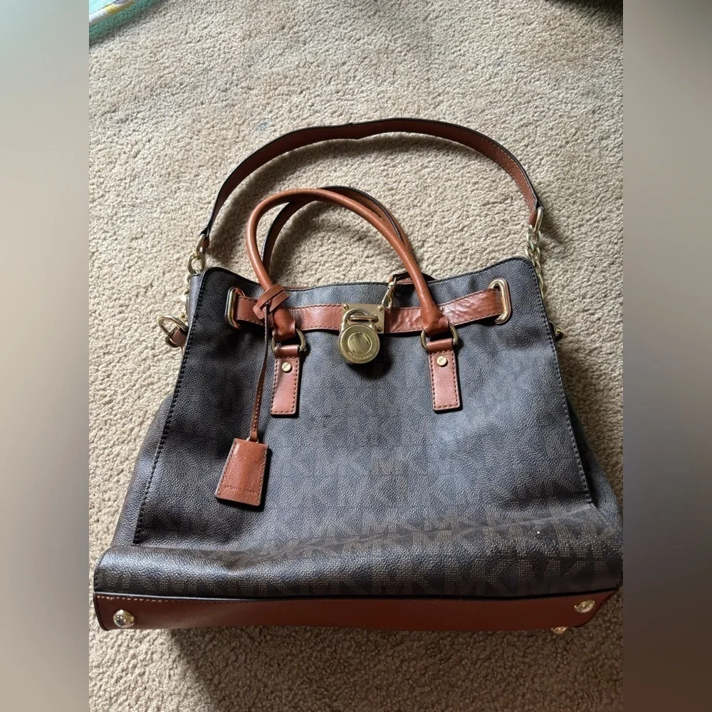 Michael Kors Hamilton Crossbody Tote Brown Purse Bag